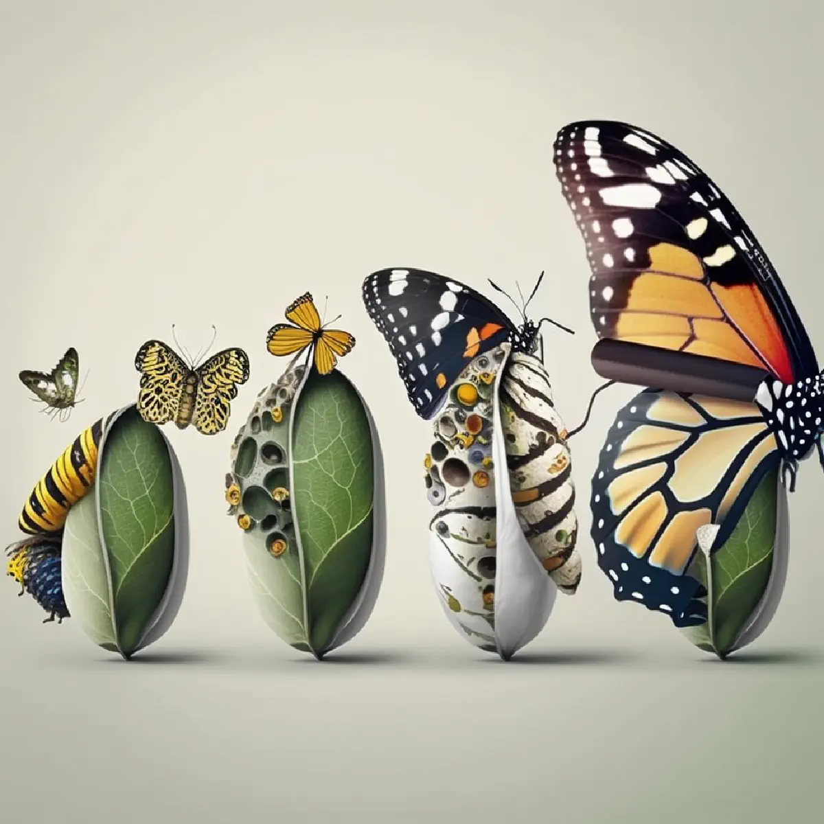 Illustration de la transformation sur le thème du papillon